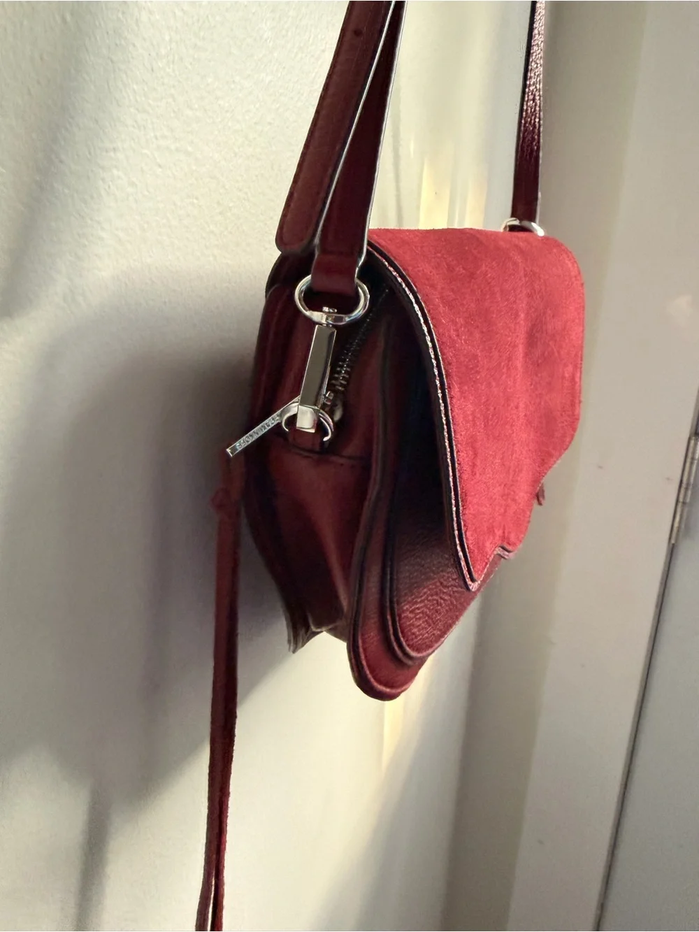 Rebecca Minkoff Mini Suki Suede Leather Saddle Crossbody Bag - Beet Burgundy